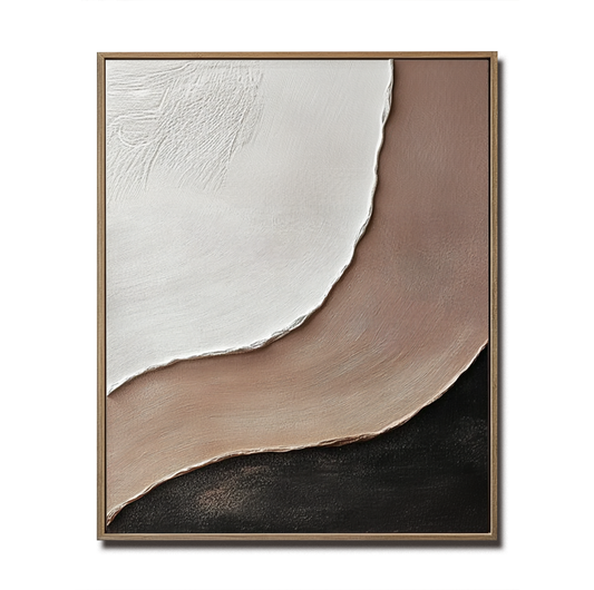 Hand - painted Abstract Art Painting: Layered Textured Wall Decor (White, Taupe & Black)