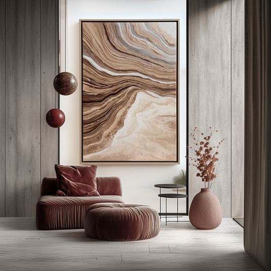 Hand - painted Abstract Textured Art: Layered Earth - Tone Waves for Modern Home Decor