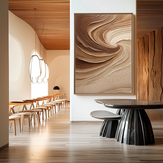 Hand - painted Abstract 3D Textured Wall Art: Swirling Earth - Tone Waves for Modern Home Decor