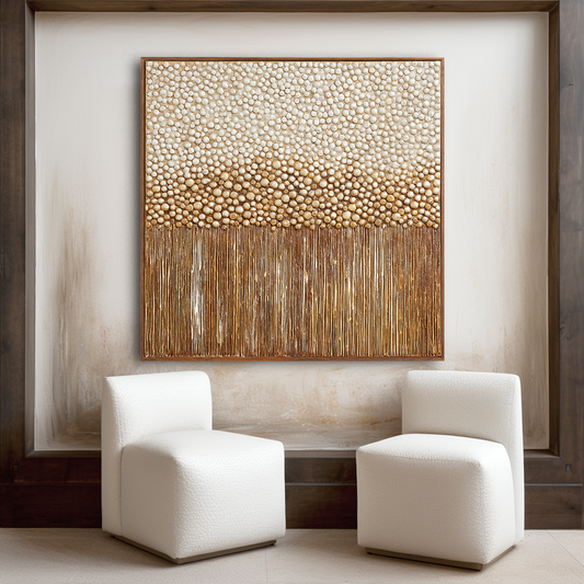 Hand - painted 3D Textured Wall Art: Beige Dot & Striped Modern Decor