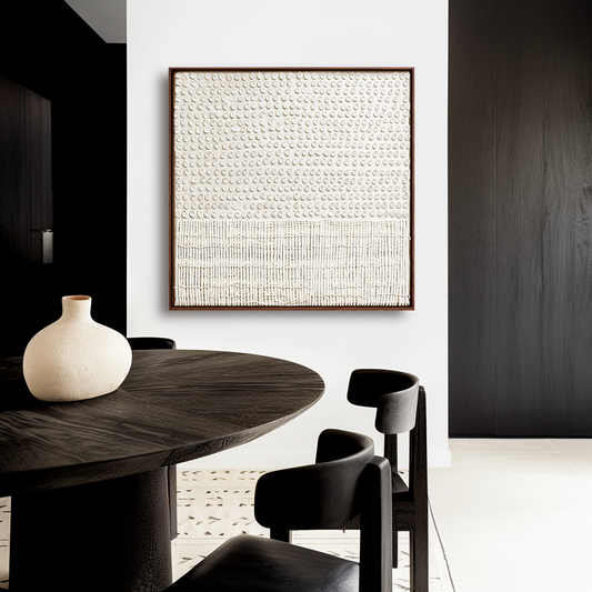 Hand - painted 3D Textured Wall Art: White Dot & Woven Pattern Modern Decor