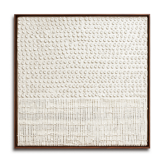 Hand - painted 3D Textured Wall Art: White Dot & Woven Pattern Modern Decor