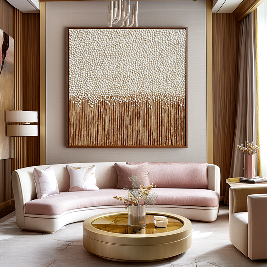 Hand - painted 3D Textured Wall Art: White Dot & Brown Striped Modern Decor