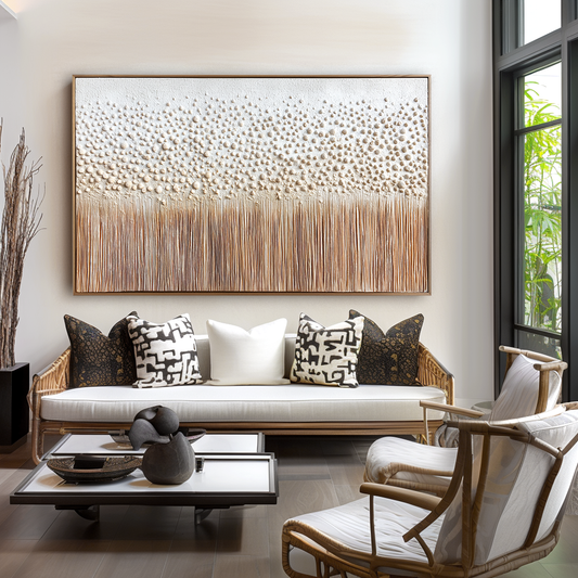 Hand - painted 3D Textured Wall Art: Beige Dotted & Striped Modern Home Decor