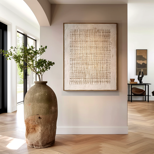 Minimalist Grid - Textured Abstract Oil Painting for Home & Office Decor