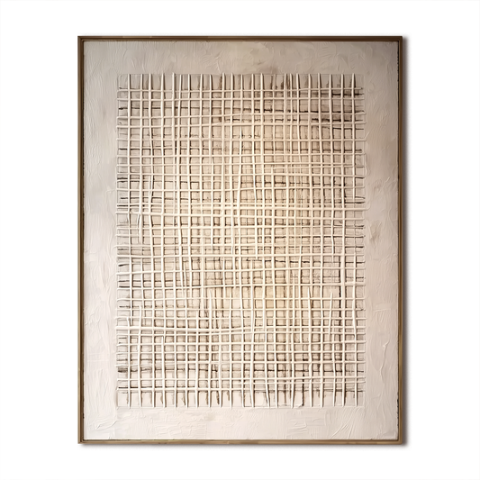 Minimalist Grid - Textured Abstract Oil Painting for Home & Office Decor