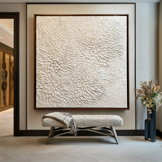 Three - Dimensional Floral Texture Decorative Painting, Modern Minimalist Pure White Art Wall Hanging
