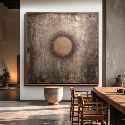Hand - Painted Abstract Circular Textured Decorative Wall Art, Neutral Tones