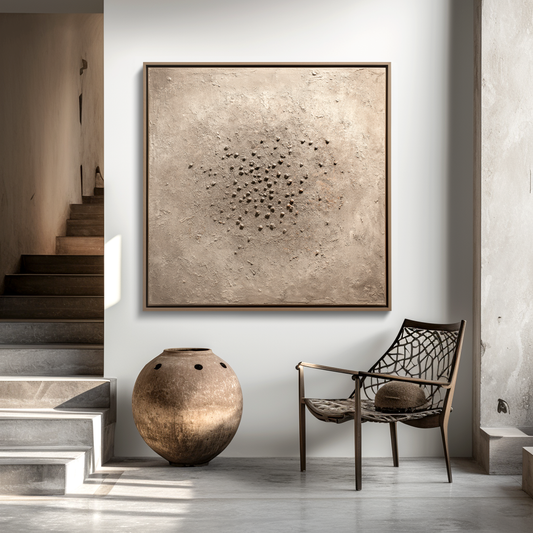 Hand - Painted Abstract Textured Decorative Wall Art with Dot Elements, Neutral Tones