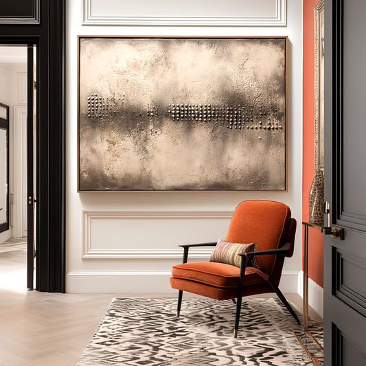Hand - Painted Abstract Textured Decorative Wall Art with Dot Accents, Neutral Tones