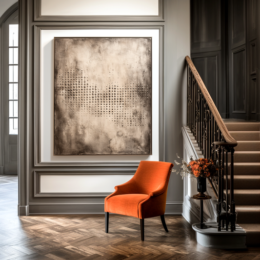 Hand - Painted Abstract Textured Decorative Wall Art with Dot Patterns, Neutral Tones
