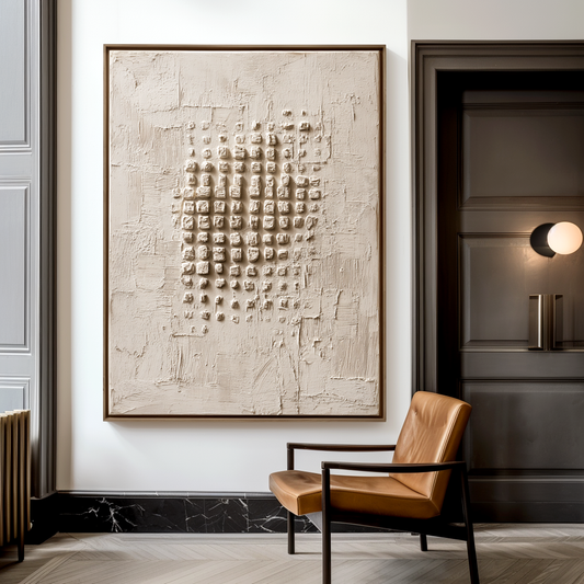 Hand - Painted 3D Textured Minimalist White Decorative Wall Art with Square Elements