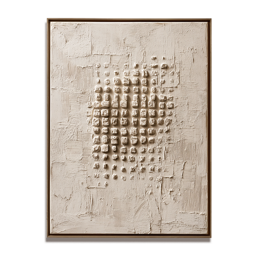 Hand - Painted 3D Textured Minimalist White Decorative Wall Art with Square Elements