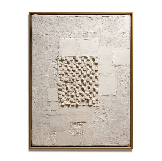 Hand - Painted 3D Textured Minimalist Wall Art, White Square Relief Decor