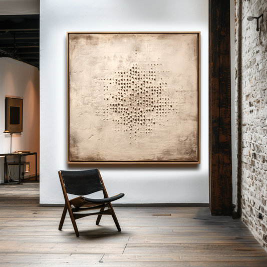 Hand - Painted Abstract Textured Wall Art, Neutral Tone with Dot Motifs