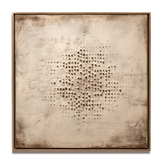 Hand - Painted Abstract Textured Wall Art, Neutral Tone with Dot Motifs