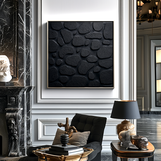 Hand - Painted 3D Textured Black Wall Art, Minimalist Abstract Relief Decor