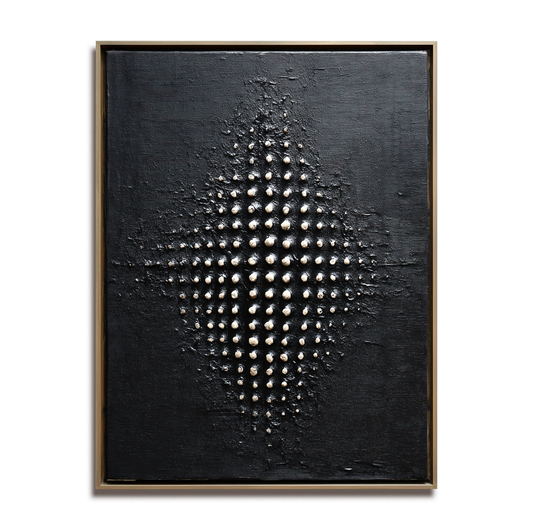 Hand - Painted 3D Textured Black Wall Art, Minimalist Abstract Relief Decor with Dotted Pattern