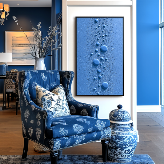 Hand - Painted 3D Textured Blue Wall Art, Minimalist Abstract Bubble Relief Decor
