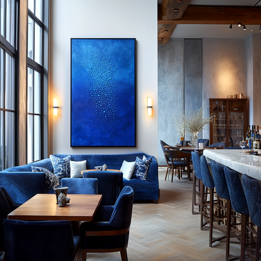 Hand - Painted 3D Textured Blue Wall Art, Minimalist Abstract Bubble - Inspired Relief Decor