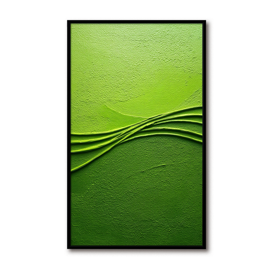 Hand - Painted 3D Textured Green Wall Art, Minimalist Abstract Wave Relief Decor