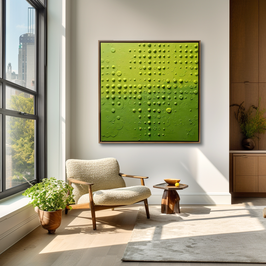 Hand - Painted 3D Textured Green Bubble Wall Art, Minimalist Abstract Relief Decor