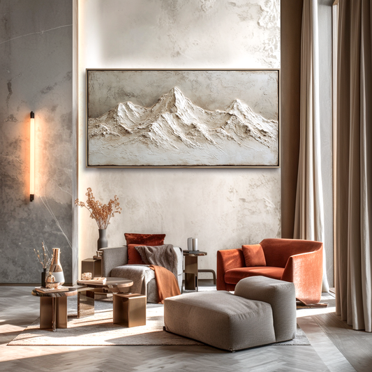 Hand - Painted 3D Textured Mountain Relief Wall Art, Minimalist Neutral - Toned Decor