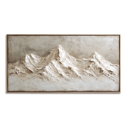 Hand - Painted 3D Textured Mountain Relief Wall Art, Minimalist Neutral - Toned Decor