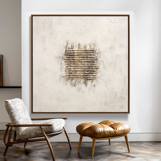 Hand - Painted 3D Textured Neutral - Toned Wall Art, Minimalist Abstract Relief Decor