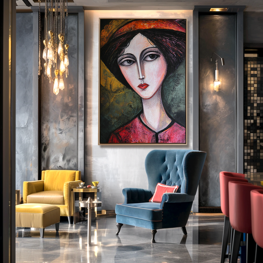 Hand - Painted Abstract Portrait Wall Art, Textured Modern Decor for Home