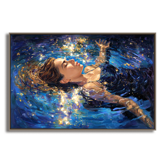 Hand - Painted Impressionist Woman Floating in Water Wall Art, Colorful Textured Modern Decor