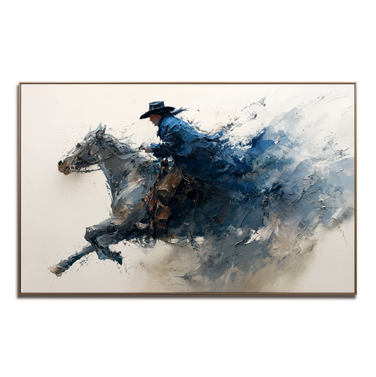 Hand - Painted Abstract Cowboy on Horse Wall Art, Textured Dynamic Western Decor