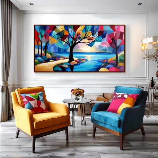 Hand - Painted Colorful Abstract Landscape Wall Art, Modern Decor for Home
