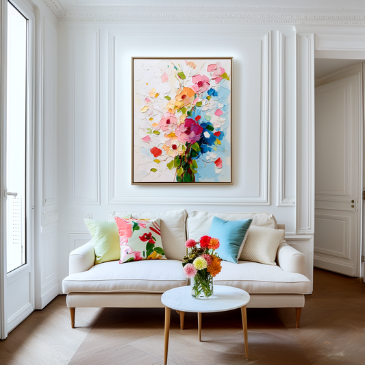 Hand - Painted Textured Floral Bouquet Wall Art, Modern Home Decor