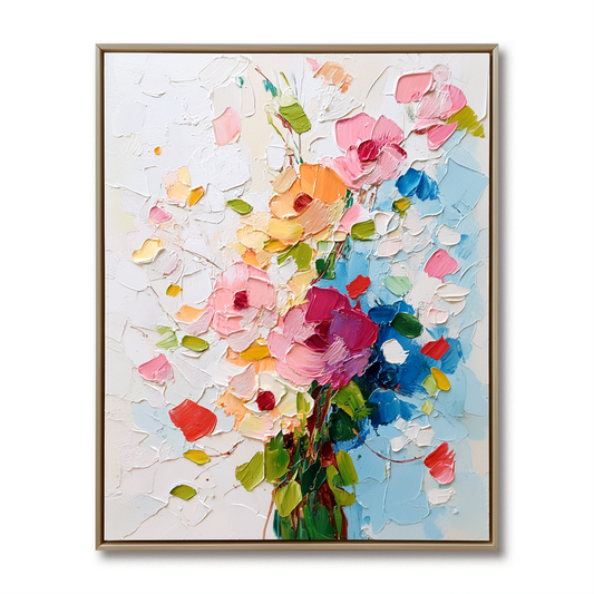 Hand - Painted Textured Floral Bouquet Wall Art, Modern Home Decor