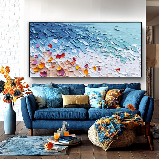 Ocean Petals – Textured Seascape Palette Knife Canvas Art, Modern Coastal Wall Décor