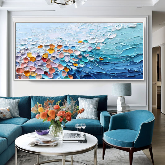 Ocean Harmony – Hand-Painted Textured Coastal Canvas Art, Modern Abstract Wall Décor