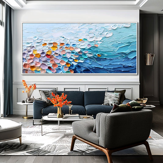 Ocean Harmony – Hand-Painted Textured Coastal Canvas Art, Modern Abstract Wall Décor
