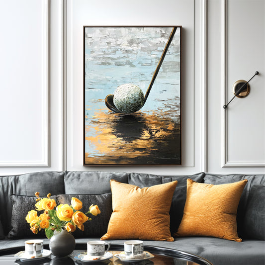 Golden Swing – Textured Golf Art on Canvas, Modern Sports Wall Décor for Home & Office