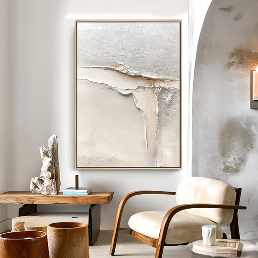 Fractured Light — Textured Minimalist Abstract Oil Painting in Neutral Tones