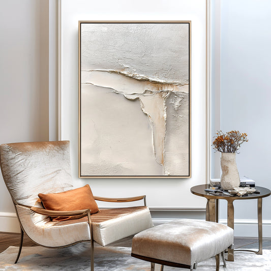 Fractured Light — Textured Minimalist Abstract Oil Painting in Neutral Tones