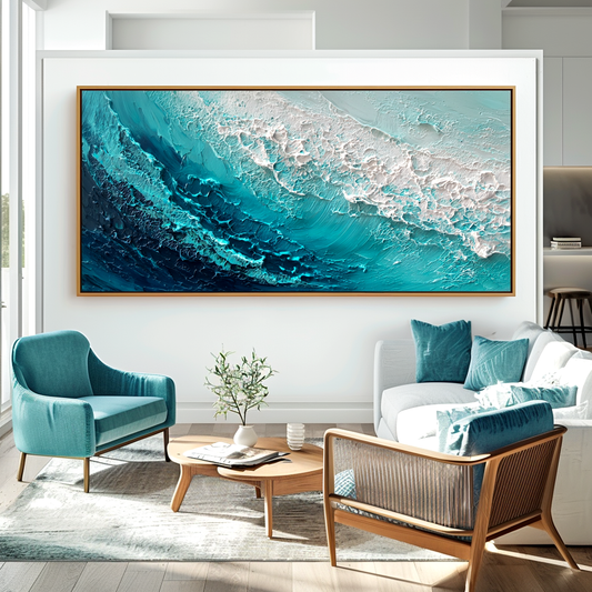 Ocean Crest — Large Textured Ocean Wave Canvas Art, Coastal Wall Décor