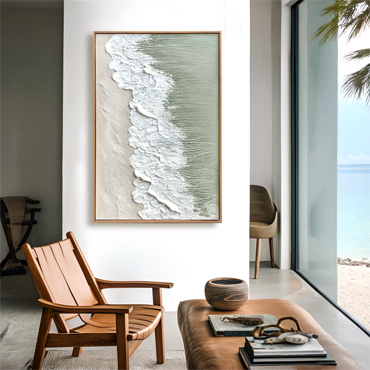 Gentle Shore – Textured Ocean Wave Oil Painting on Canvas