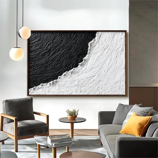 Edge of Silence – Black and White Textured Abstract Oil Painting on Canvas