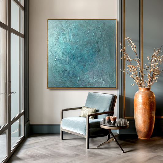 Ocean Veil – Blue Green Textured Abstract Oil Painting on Canvas