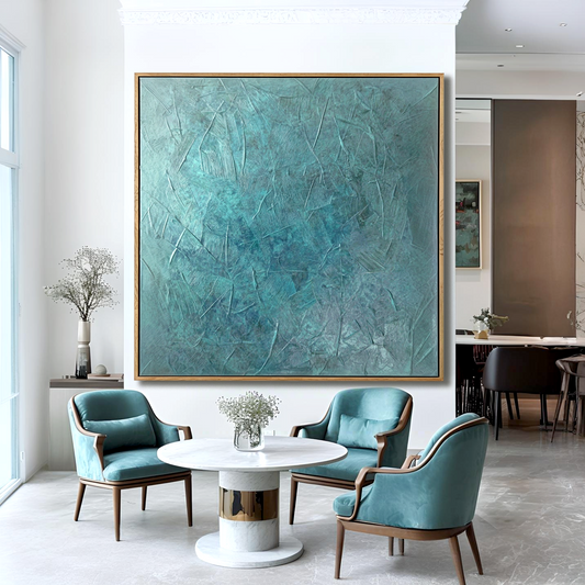 Ocean Veil – Blue Green Textured Abstract Oil Painting on Canvas
