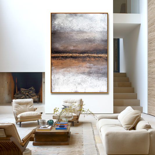 Golden Horizon – Textured Abstract Landscape Oil Painting