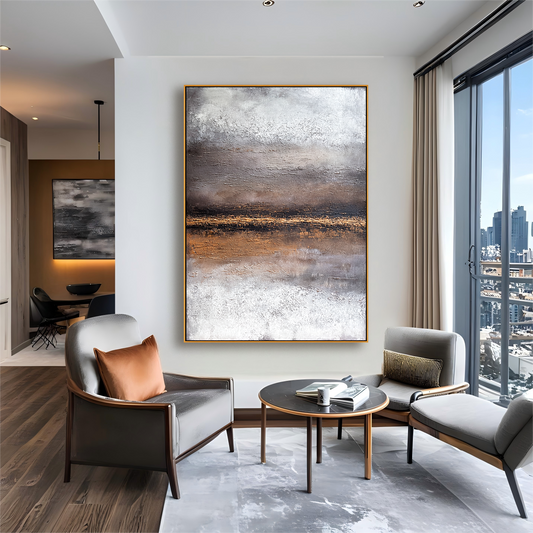 Golden Horizon – Textured Abstract Landscape Oil Painting