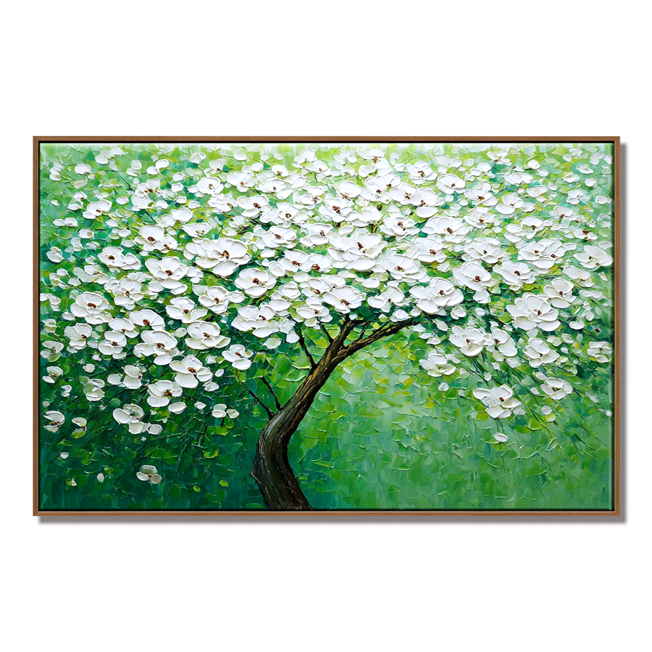 Blooming Horizon – Large Textured White Blossom Tree Oil Painting