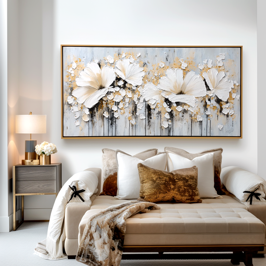 Ethereal Bloom – Textured White Floral Abstract Oil Painting